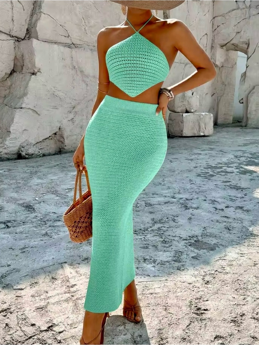 Mint Crochet Maxi Skirt - Women's Beach Knit Skirt
